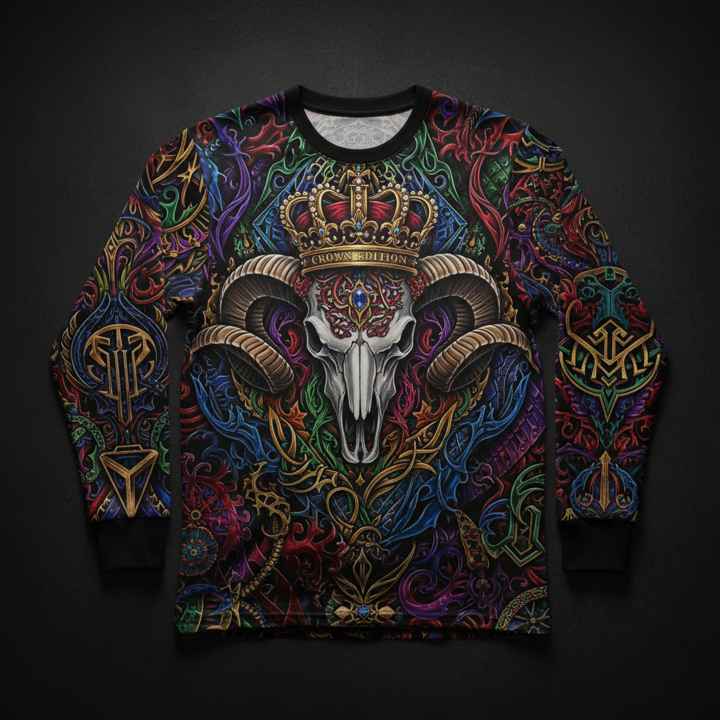 TITAN Men's Long Sleeve Tee - Bull Skull Crown Edition Design
