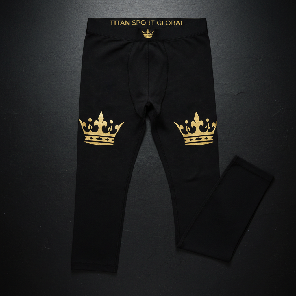 TITAN Men's Midnight Black Crown Compression Tights flat lay