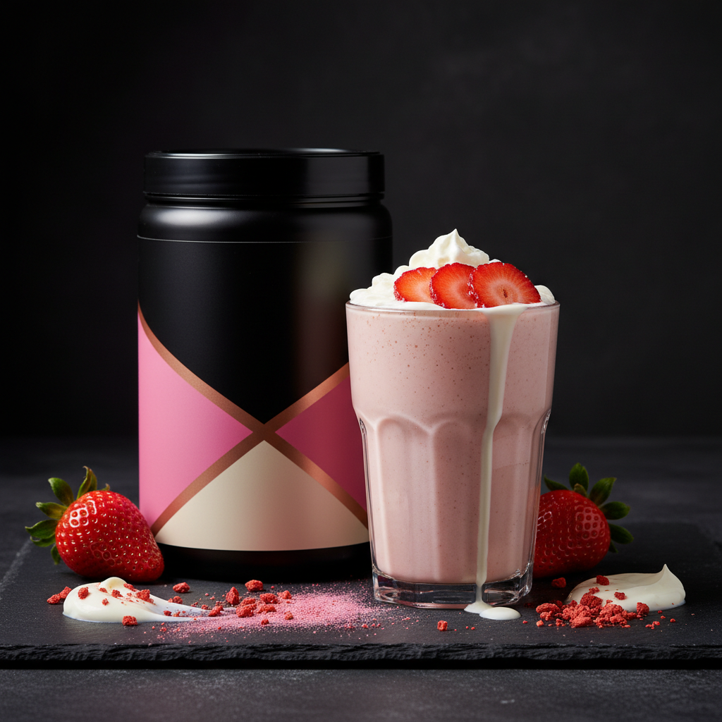 TITAN High Protein Meal Replacement Shake – Strawberry Cream, premium product photography