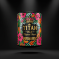 TITAN BCAA Tropical Punch container with tropical fruits, hibiscus and crown tattoo-style Crown Edition artwork in hot pink, orange and gold