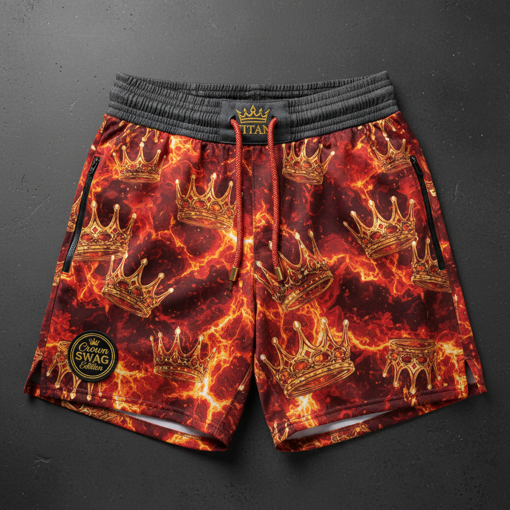 TITAN Men's Lava King Crown Athletic Shorts — Volcanic King SWAG Edition