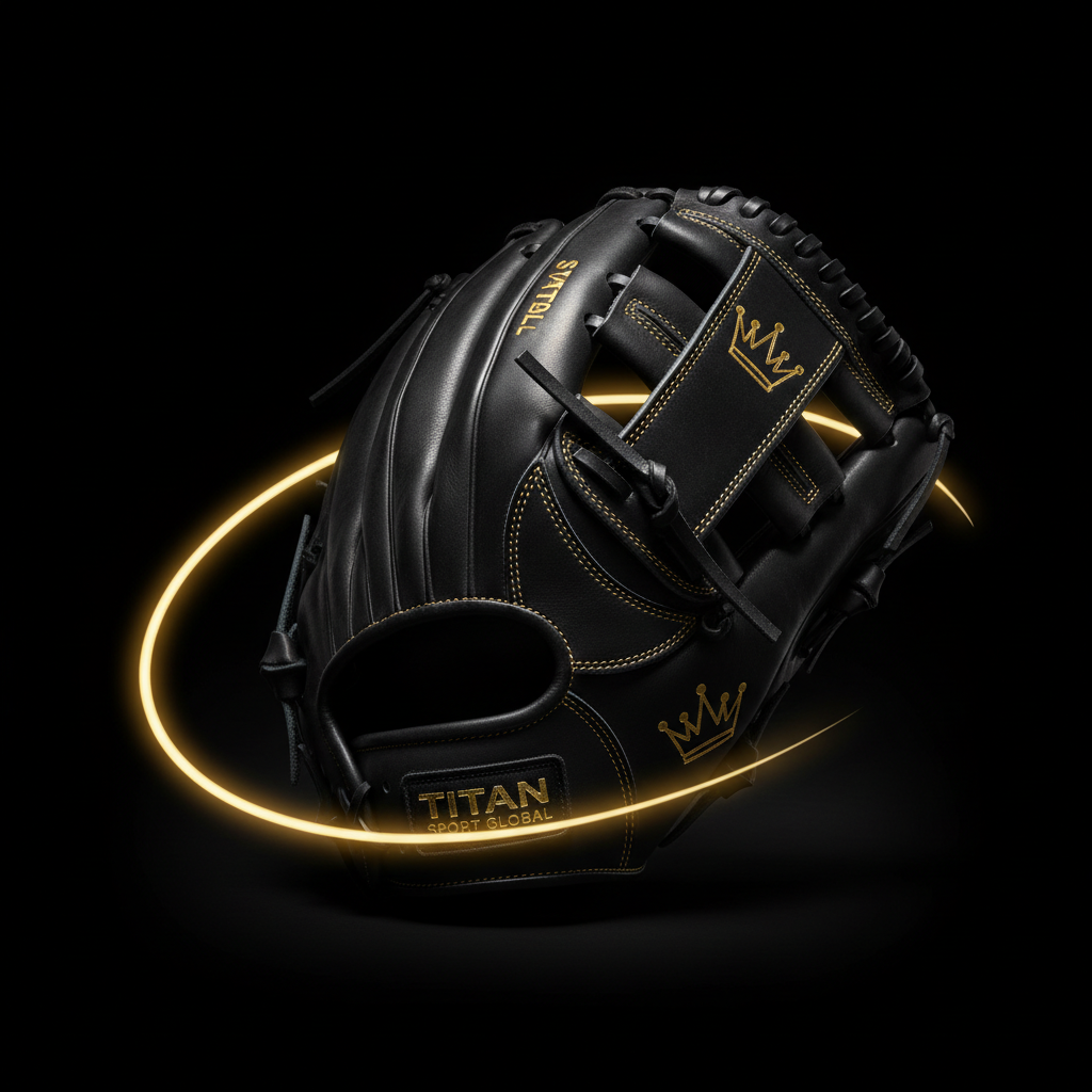TITAN Baseball Fielding Glove Blackout Crown — matte black with gold crown logo