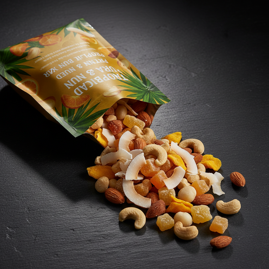 TITAN Protein Fruit & Nut Mix – Tropical Blend, premium product photography