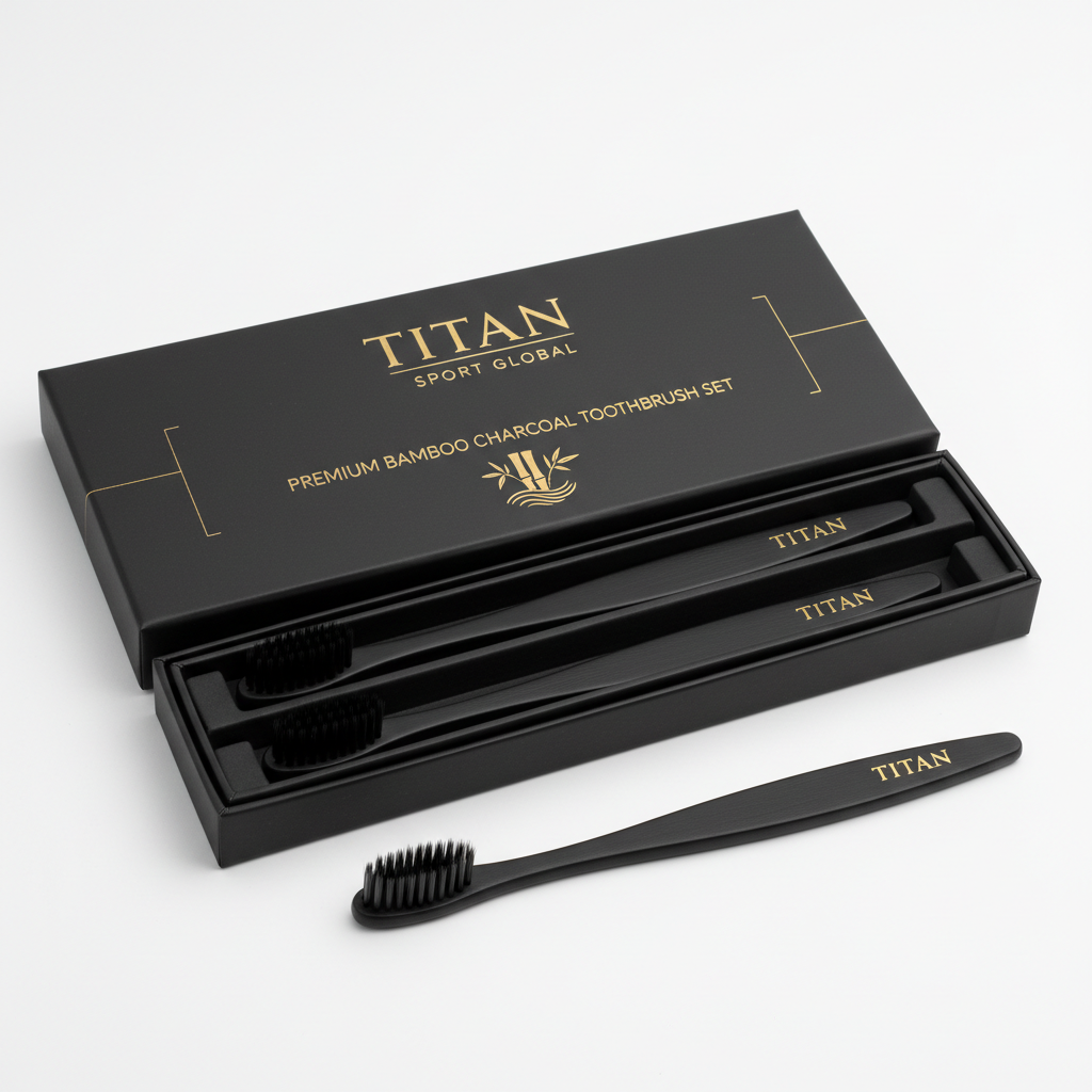 TITAN Crown Edition Bamboo Charcoal Toothbrush Set — matte black gift box