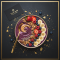 TITAN Crown Berry Protein Smoothie Bowl Breakfast flat lay dark luxury