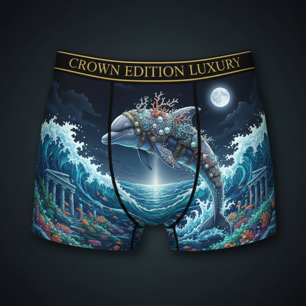 TITAN Sea Goddess Dolphin Women's Cozy Boxer Shorts Crown Edition — dolphin in sea goddess armor anime art on matte black