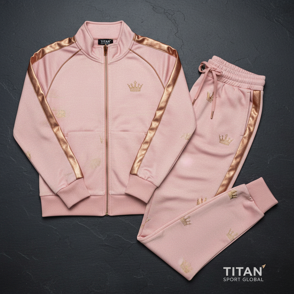 TITAN Women's Rose Gold Crown Tracksuit matching set flat lay