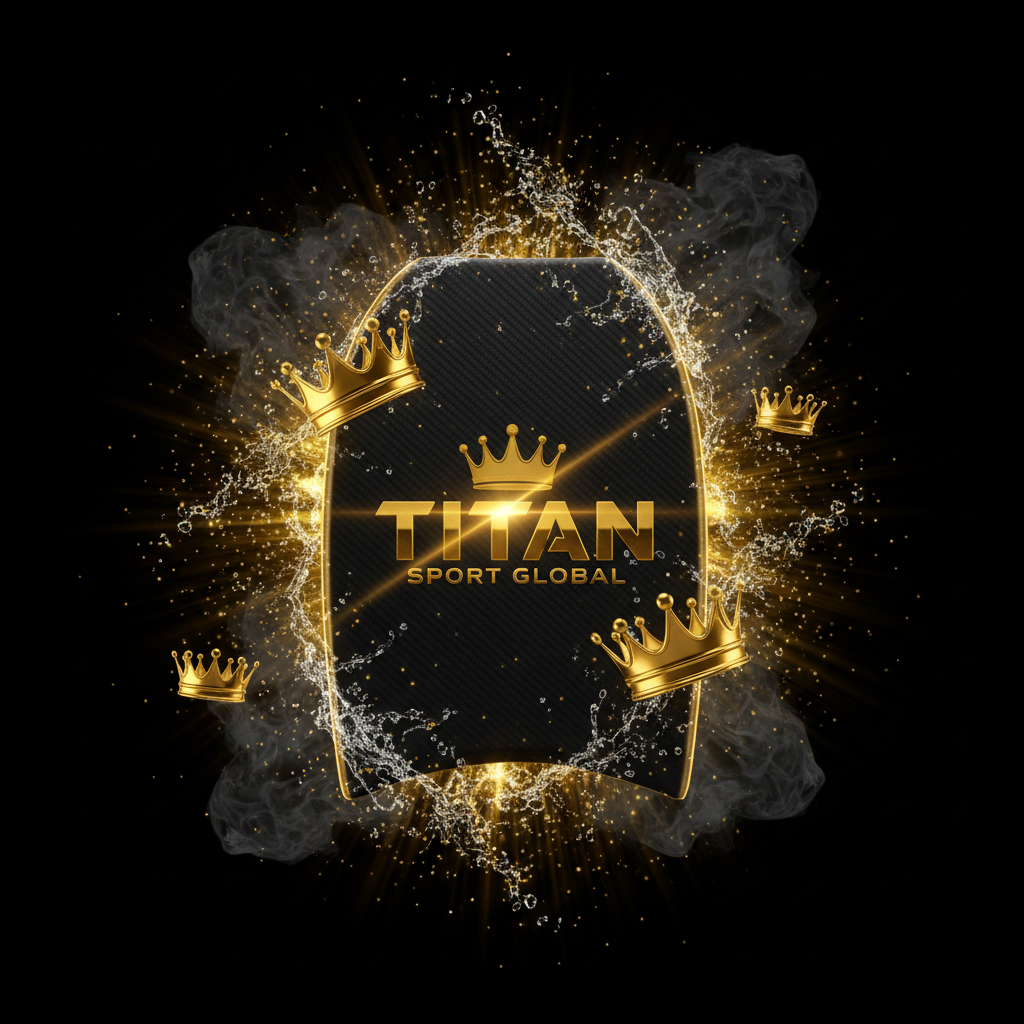 TITAN SPORT GLOBAL swim kickboard with gold crown branding on dark background