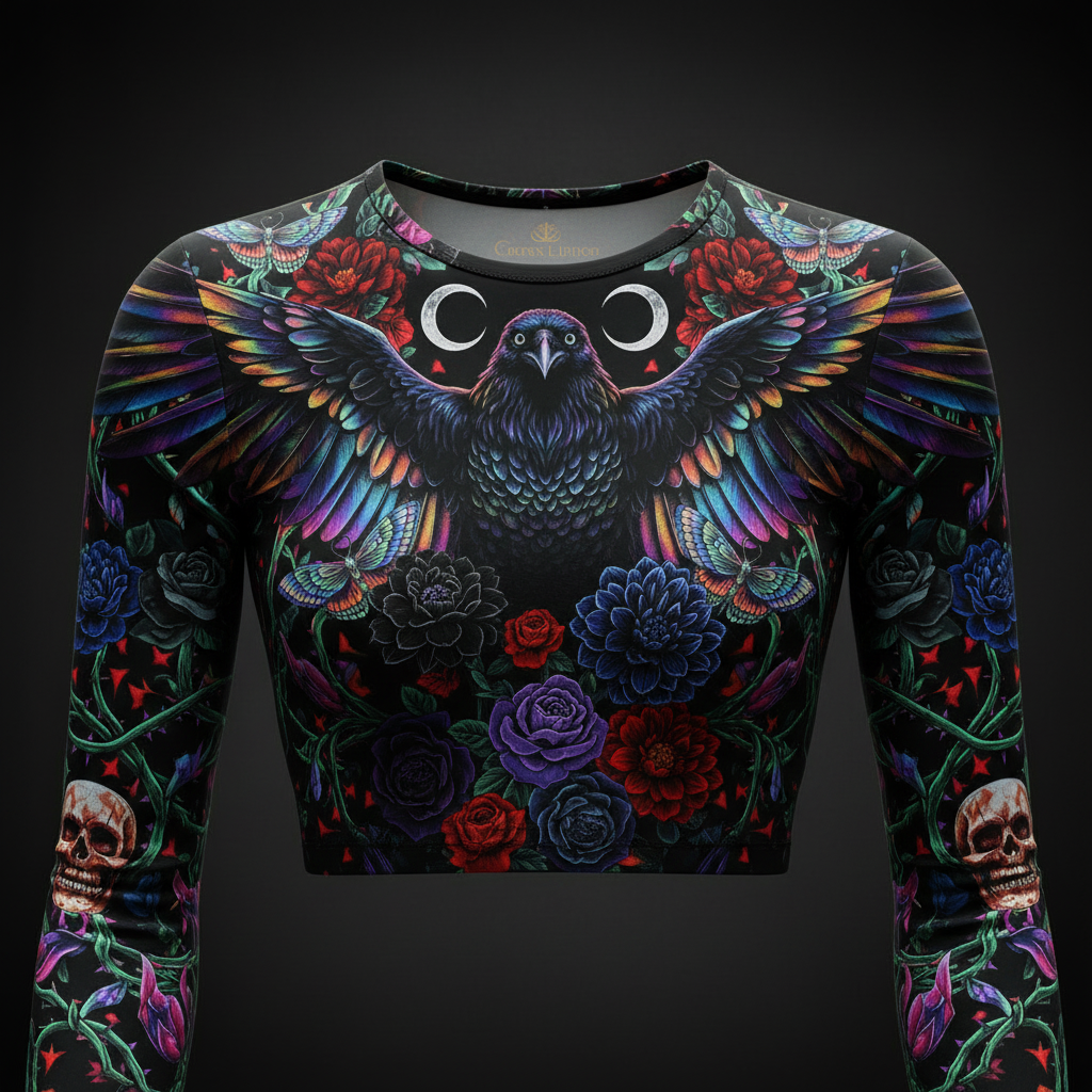 TITAN Women’s Midnight Raven Bloom Long Sleeve Crop — Morrigan Edition
