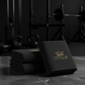 TITAN Microfiber Gym Towel 2-Pack matte black with gold crown logo
