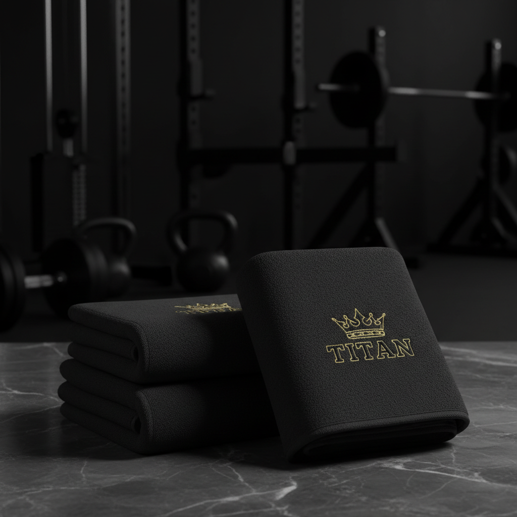 TITAN Microfiber Gym Towel 2-Pack matte black with gold crown logo