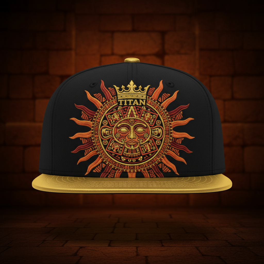 TITAN Elite Snapback Cap Black & Gold — Aztec Sun God Warrior Edition