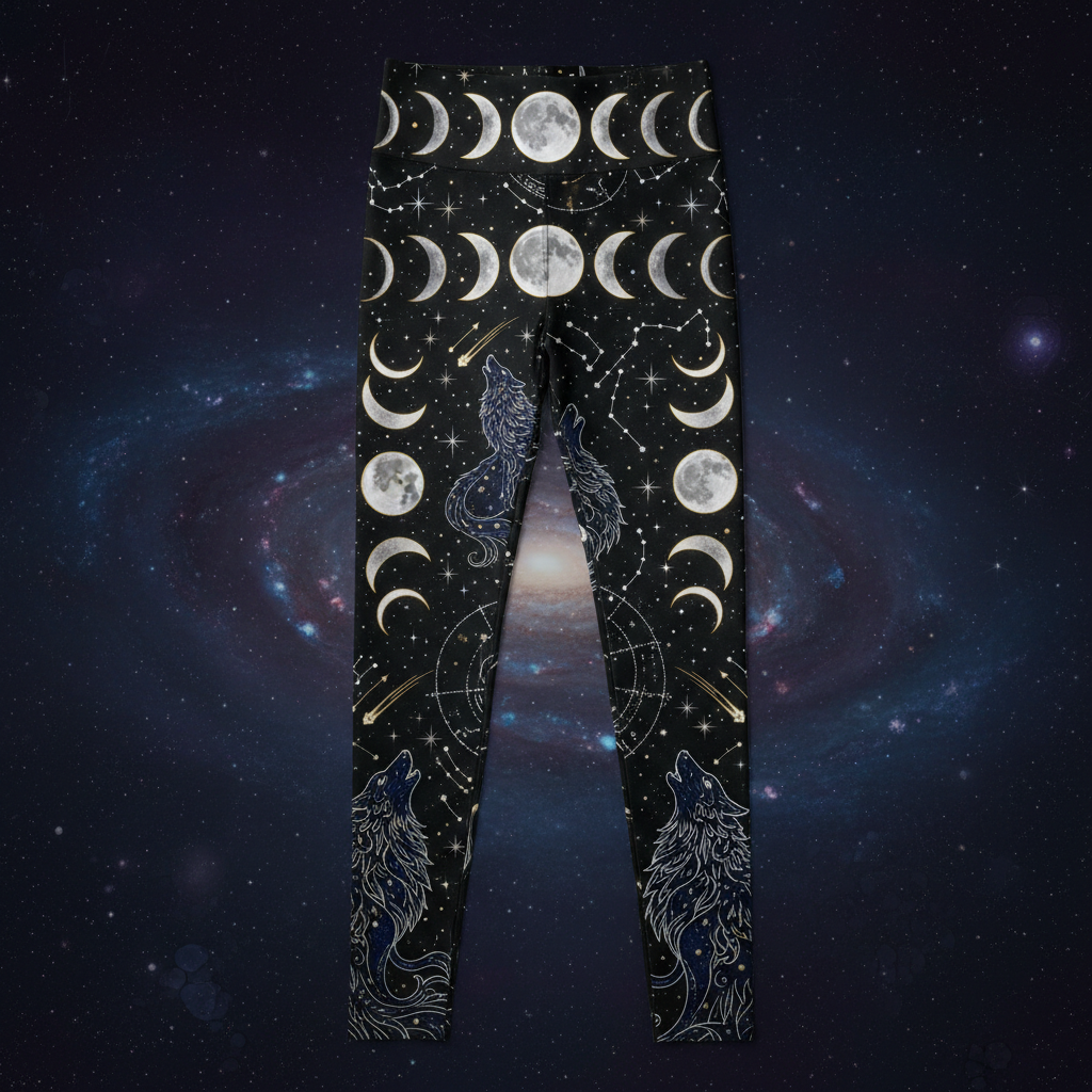 TITAN Women's Leggings — Moon Phases midnight navy silver gold celestial design