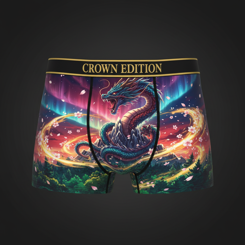 TITAN Dragon Mountain Men's Boxer Briefs Crown Edition — anime dragon art on matte black