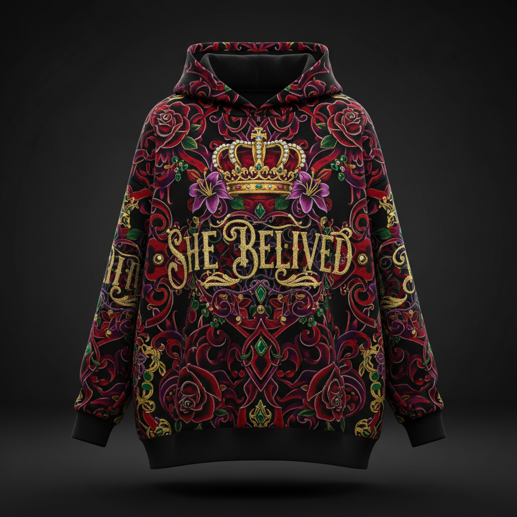 Women's Hoodie — She Believed — Crown Edition with affirmation artwork