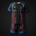 TITAN Crown Edition Tattoo Art Men's Summer Lounge Pajama Set - bold phoenix tribe tattoo artwork on matte black modal fabric