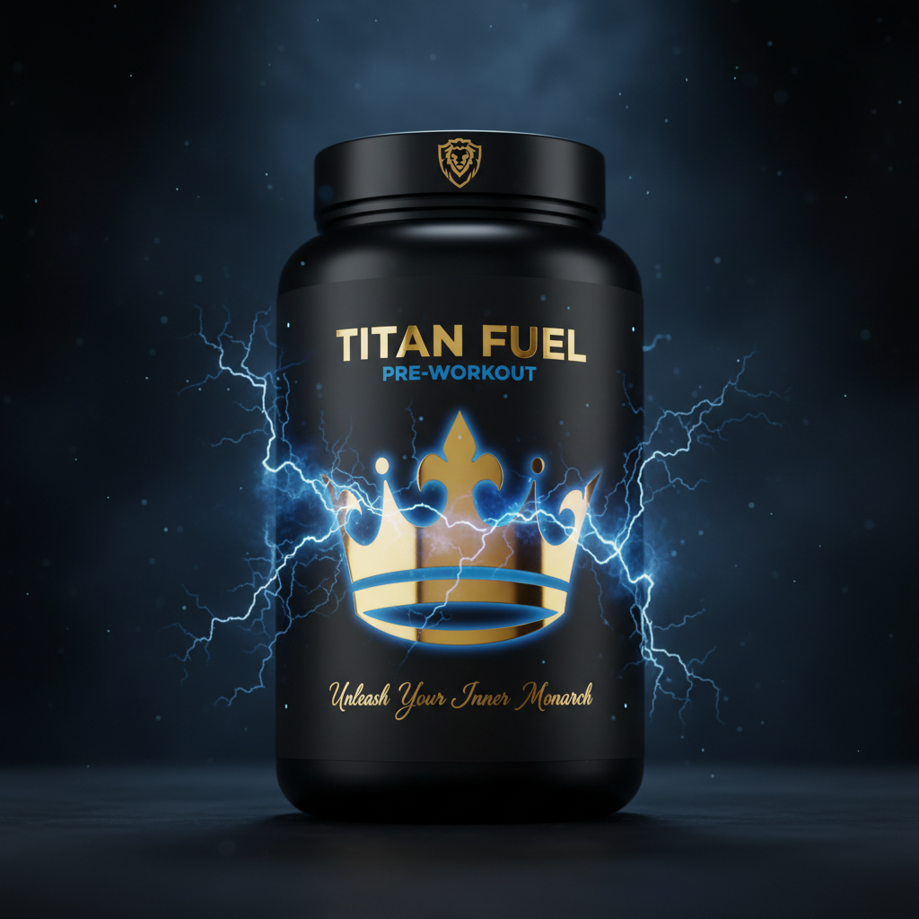TITAN Pre-Workout Ignite Electric Blue Crown Edition black blue gold tub