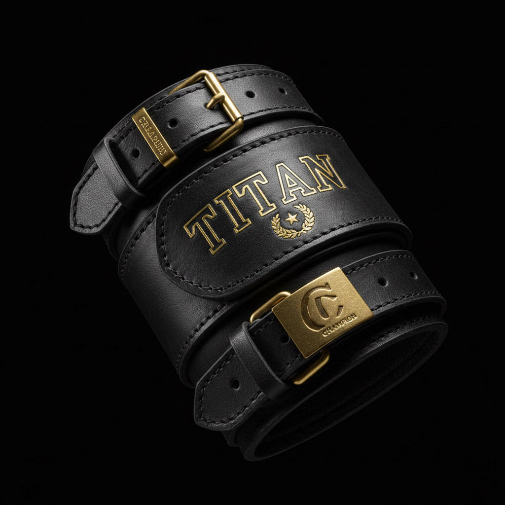 TITAN Wrist Wraps - 1940 Champion premium black leather with gold TITAN branding