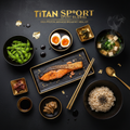 TITAN Japanese Salmon Power Breakfast meal kit flat lay dark luxury