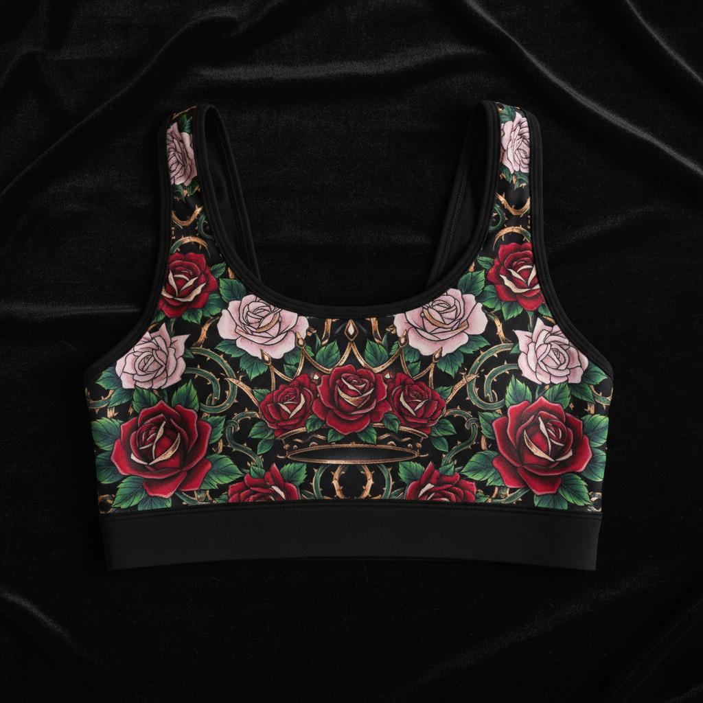 TITAN Crown Edition Women's Sports Bra — Rose Garden Queen Tattoo Art