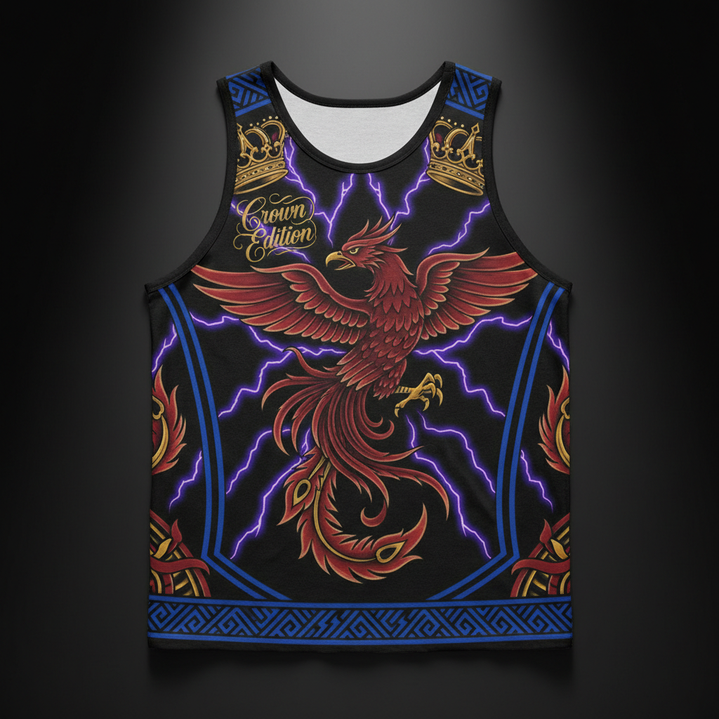 TITAN Crown Edition Tattoo Art Men's Lounge Muscle Tank - bold colorful tattoo artwork on matte black fabric