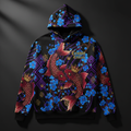 TITAN Crown Edition Tattoo Art Men's Lounge Hoodie - bold colorful koi blossom tattoo artwork on matte black fleece
