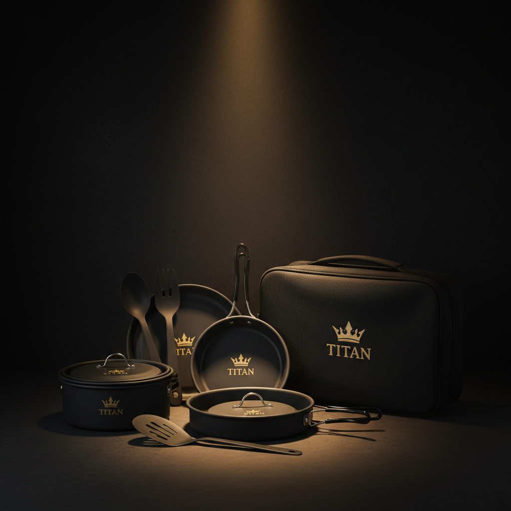 TITAN Camp Kitchen Cookware Set 10-Piece Black & Gold