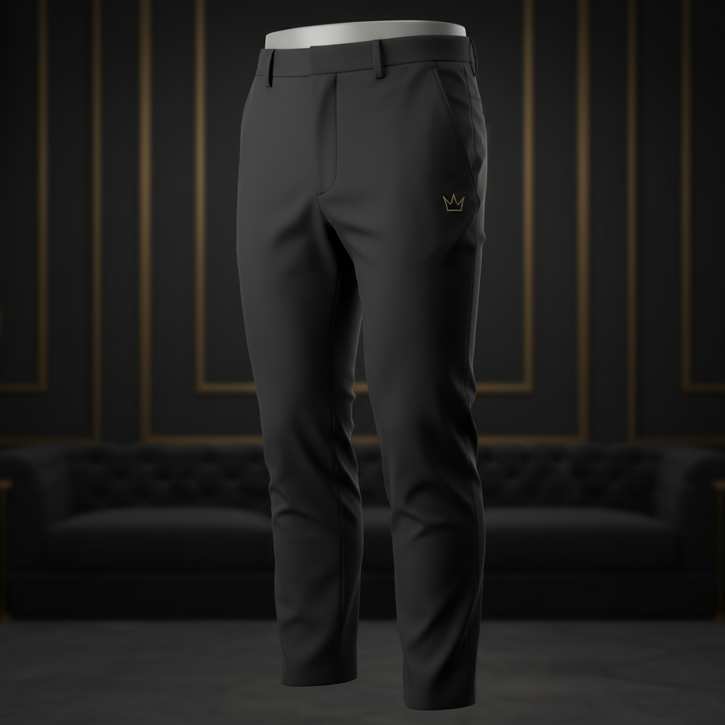TITAN Golf Pants Crown Edition matte black gold crown logo hip ghost mannequin tailored athletic fit