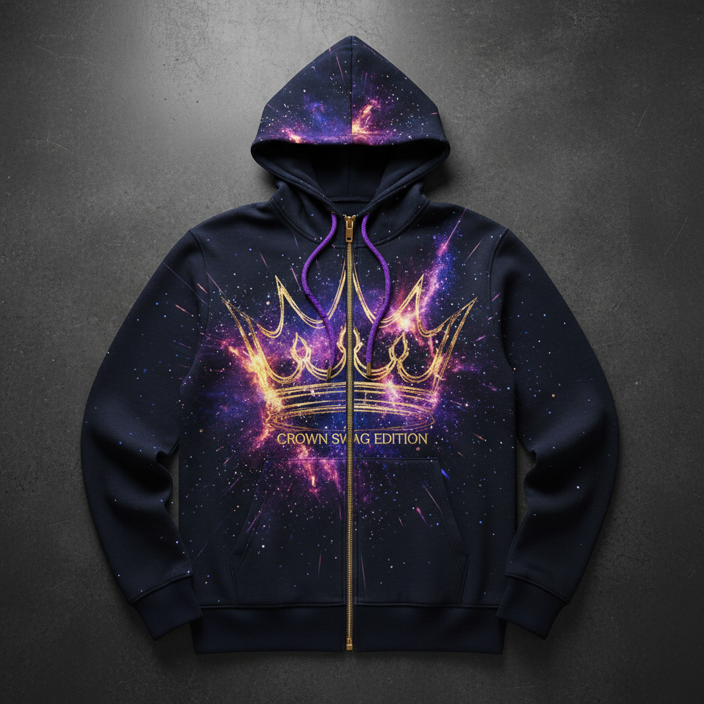 TITAN Men's Cosmic Burst Crown Zip-Up Hoodie — Supernova King SWAG Edition
