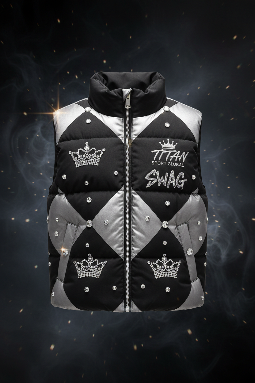 TITAN Kids Diamond Crown Puffer Vest flat lay Iced Royals SWAG Edition