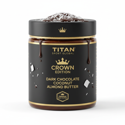 Crown Dark Chocolate Coconut Almond Protein Butter — Crown Edition matte black jar