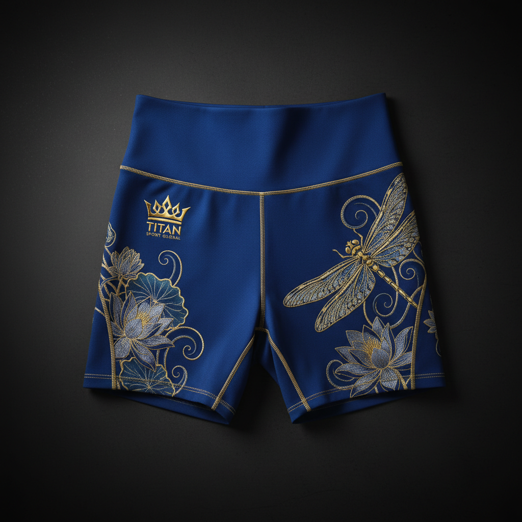 TITAN Women's High-Waist Slimming Shorts Cobalt Blue Dragonfly Crown Edition flat lay