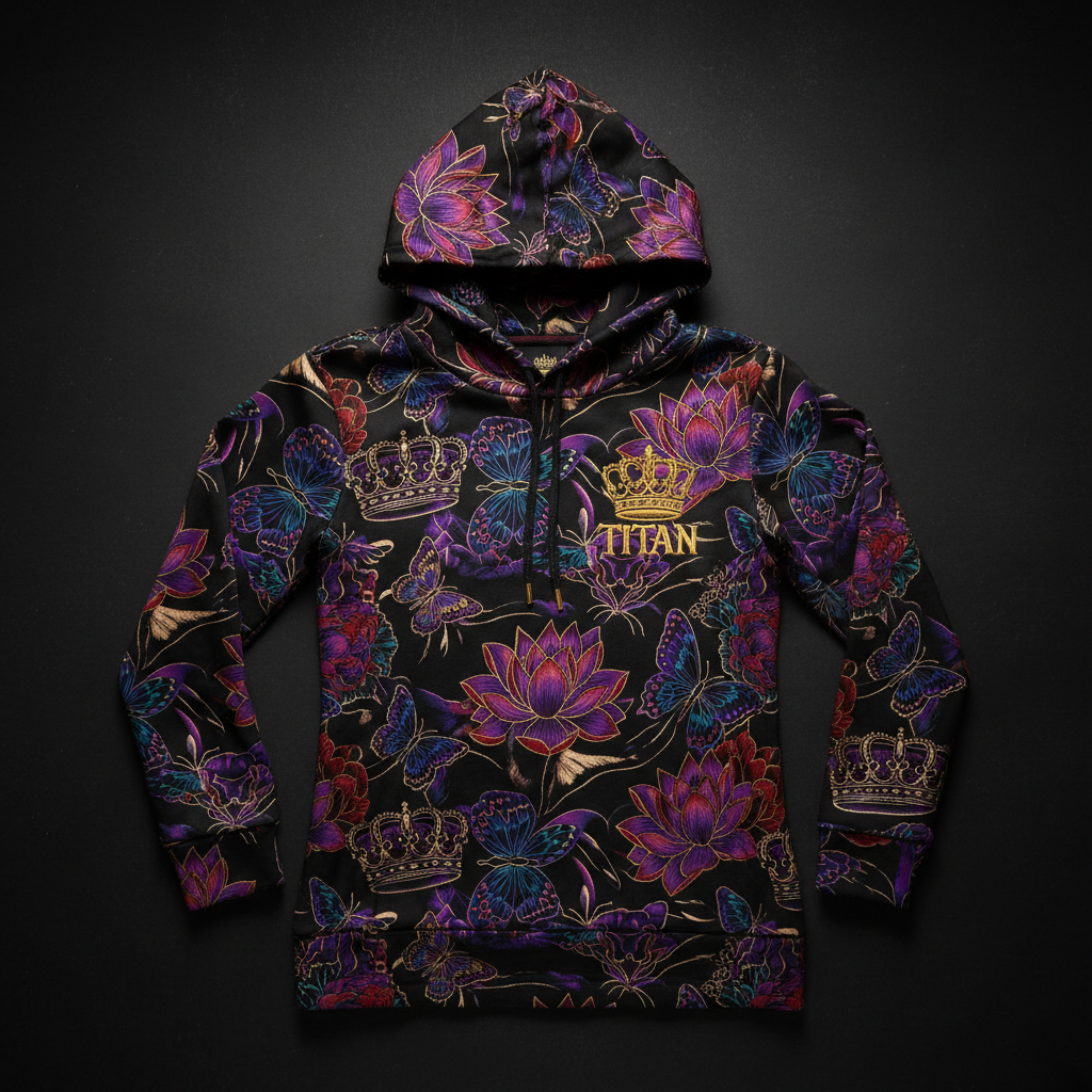 TITAN Women's Long Sleeve Hoodie Tee - Crown Edition tattoo-style artwork