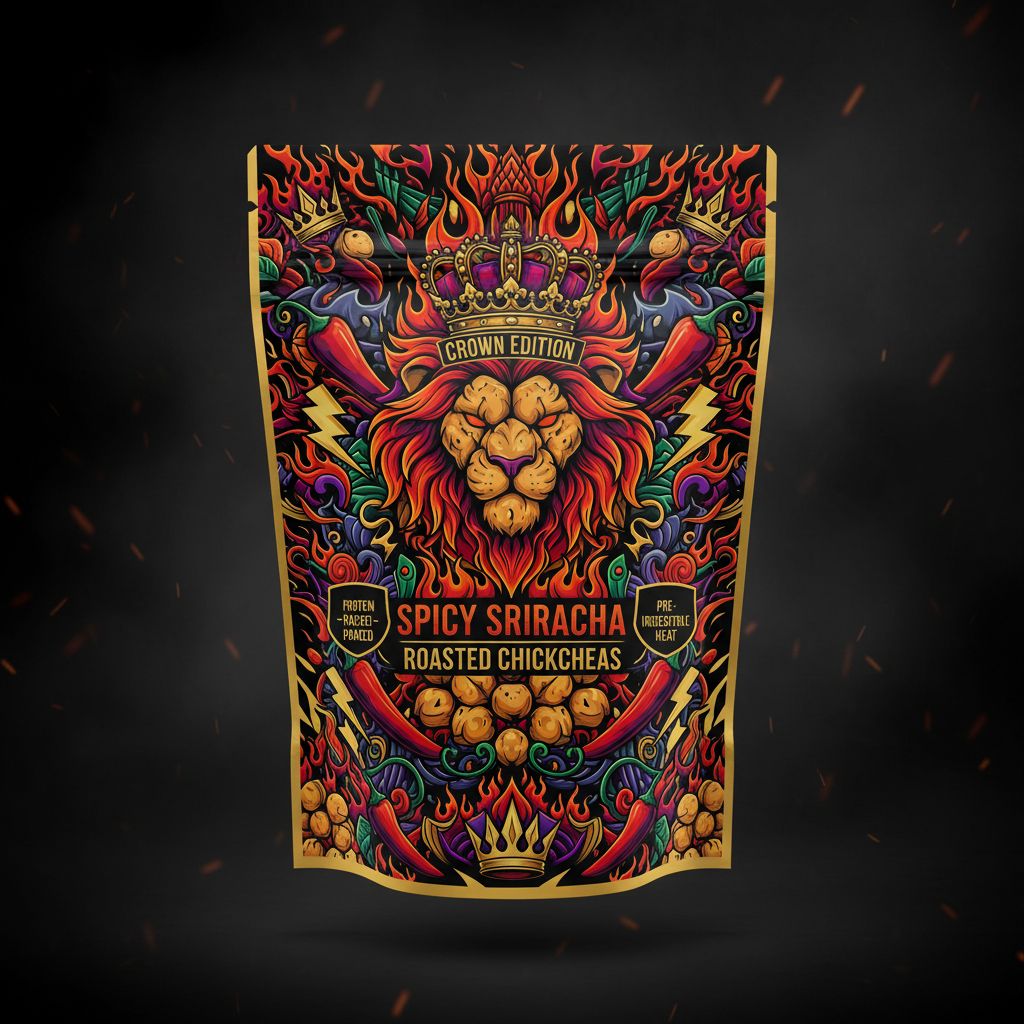 TITAN Roasted Chickpea Snack Spicy Sriracha — Crown Edition bold tattoo-style artwork