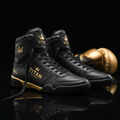 TITAN Boxing Shoes Elite High Top — matte black with gold crown logo