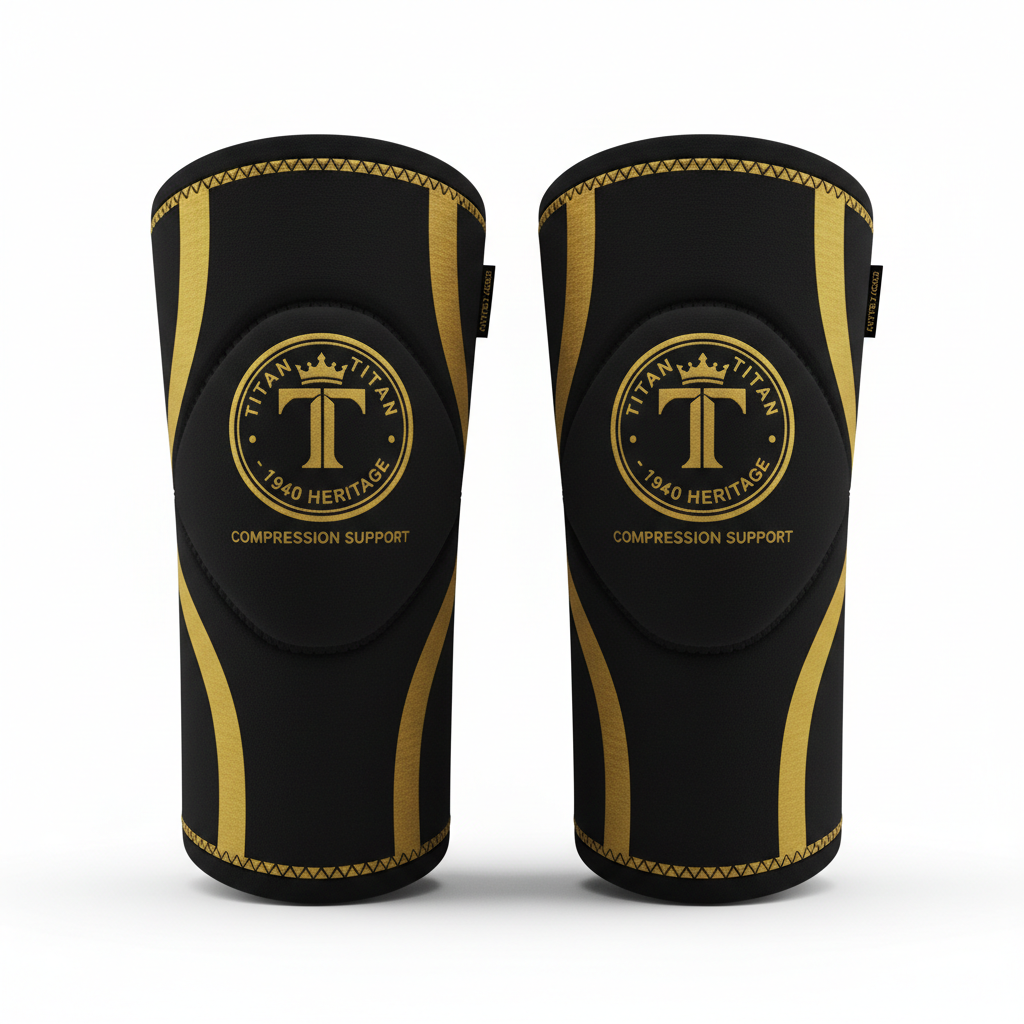 TITAN Knee Sleeves 1940 Heritage front view, black and gold colorway