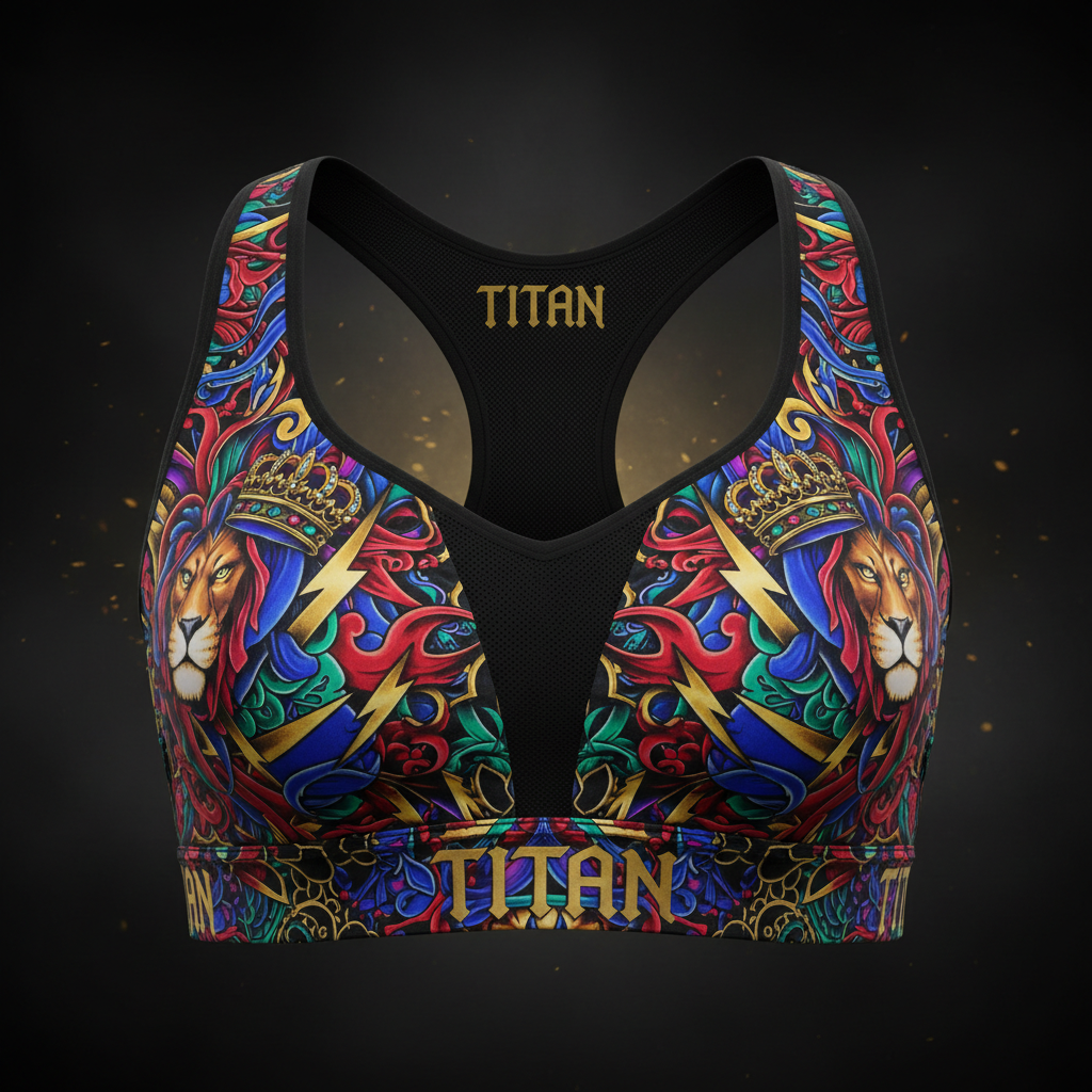 TITAN All-Over Print Sports Bra - Black & Gold Crown Edition