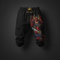TITAN Men's Samurai Warrior Cargo Joggers Crown Edition — bold tattoo-style samurai warrior artwork