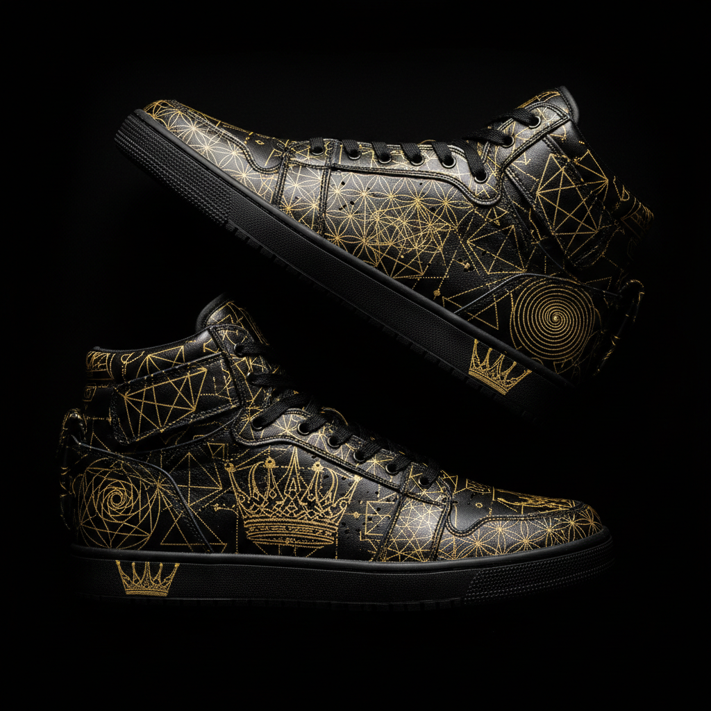 TITAN Streetwear Sneaker — Geometric Crown Tattoo Gold on Black Edition