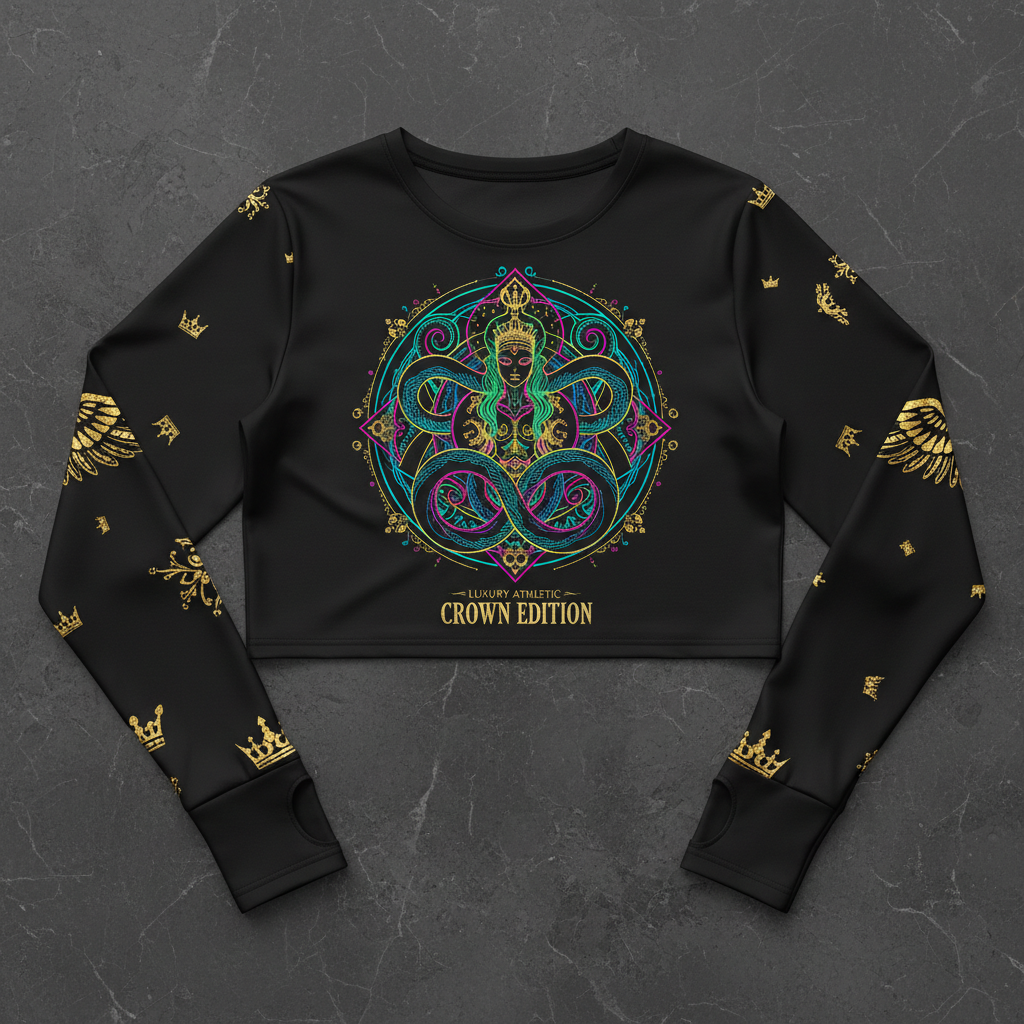 TITAN Women's Neon Serpent Goddess Mandala Long Sleeve Crop — Medusa Bloom Edition