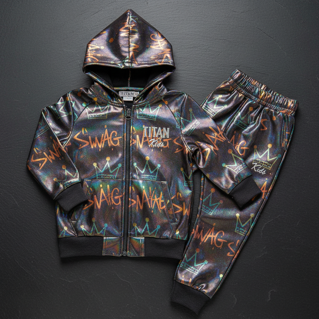 TITAN Kids Holographic Crown Tracksuit — Shimmer Royals SWAG Edition