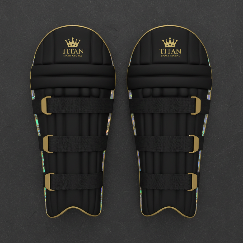TITAN Crown Edition Cricket Wicket Keeping Pads Matte Black Gold