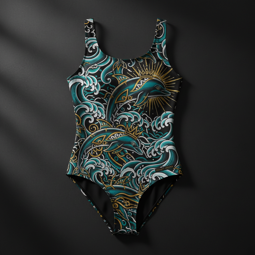 TITAN Women's One-Piece Swimsuit Dolphin Queen Crown Edition