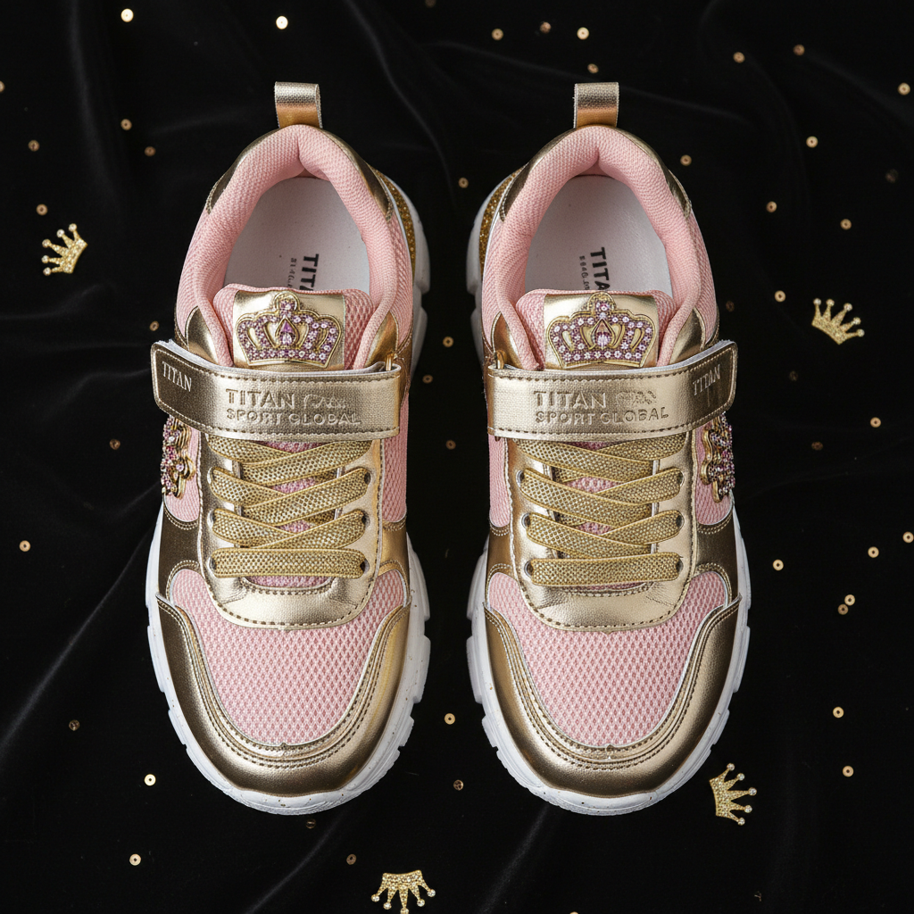 TITAN Kids Girls Sneaker Pink Gold Crown Edition