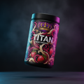 TITAN Whey Protein Strawberry Cream container with wild strawberries, cream swirls and crown tattoo-style Crown Edition artwork in hot pink, crimson and gold