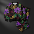TITAN Crown Edition Tattoo Art Women's Lounge Matching Set - bold lotus peacock tattoo artwork on matte black fleece