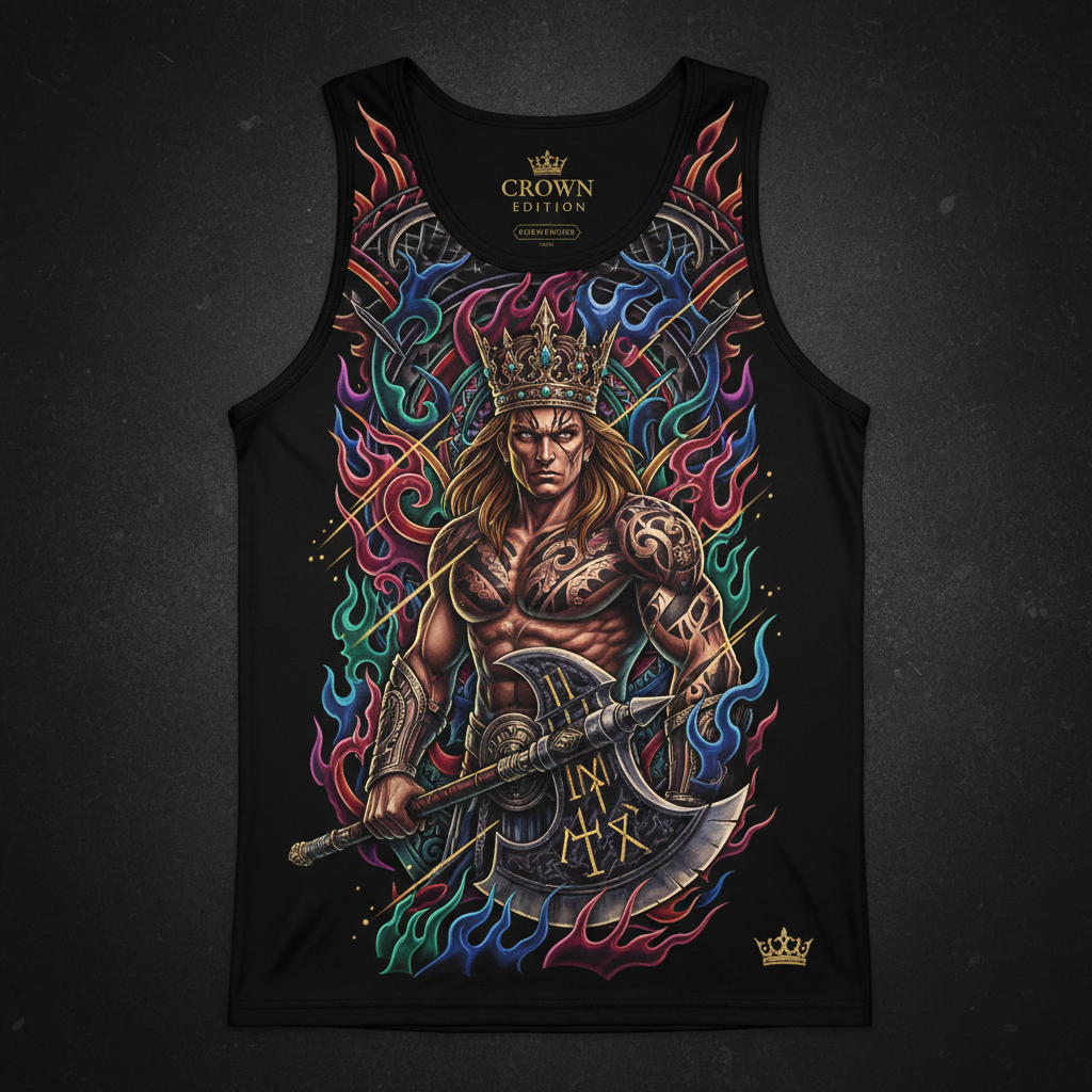 Mighty Warrior Men's Tank — TITAN Crown Edition tattoo artwork