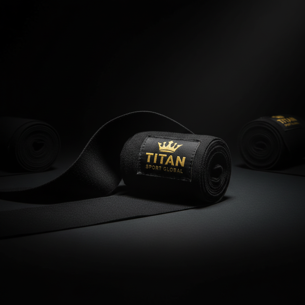 TITAN Boxing Hand Wraps Gold Crown — matte black with gold crown logo