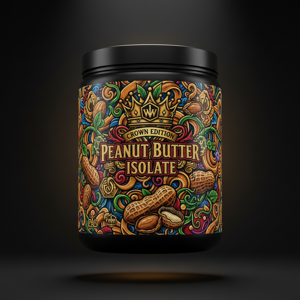 TITAN Whey Protein Isolate Peanut Butter — Crown Edition bold tattoo-style artwork