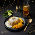 TITAN Thai Sweet Mango Sticky Rice Protein Breakfast flat lay dark luxury